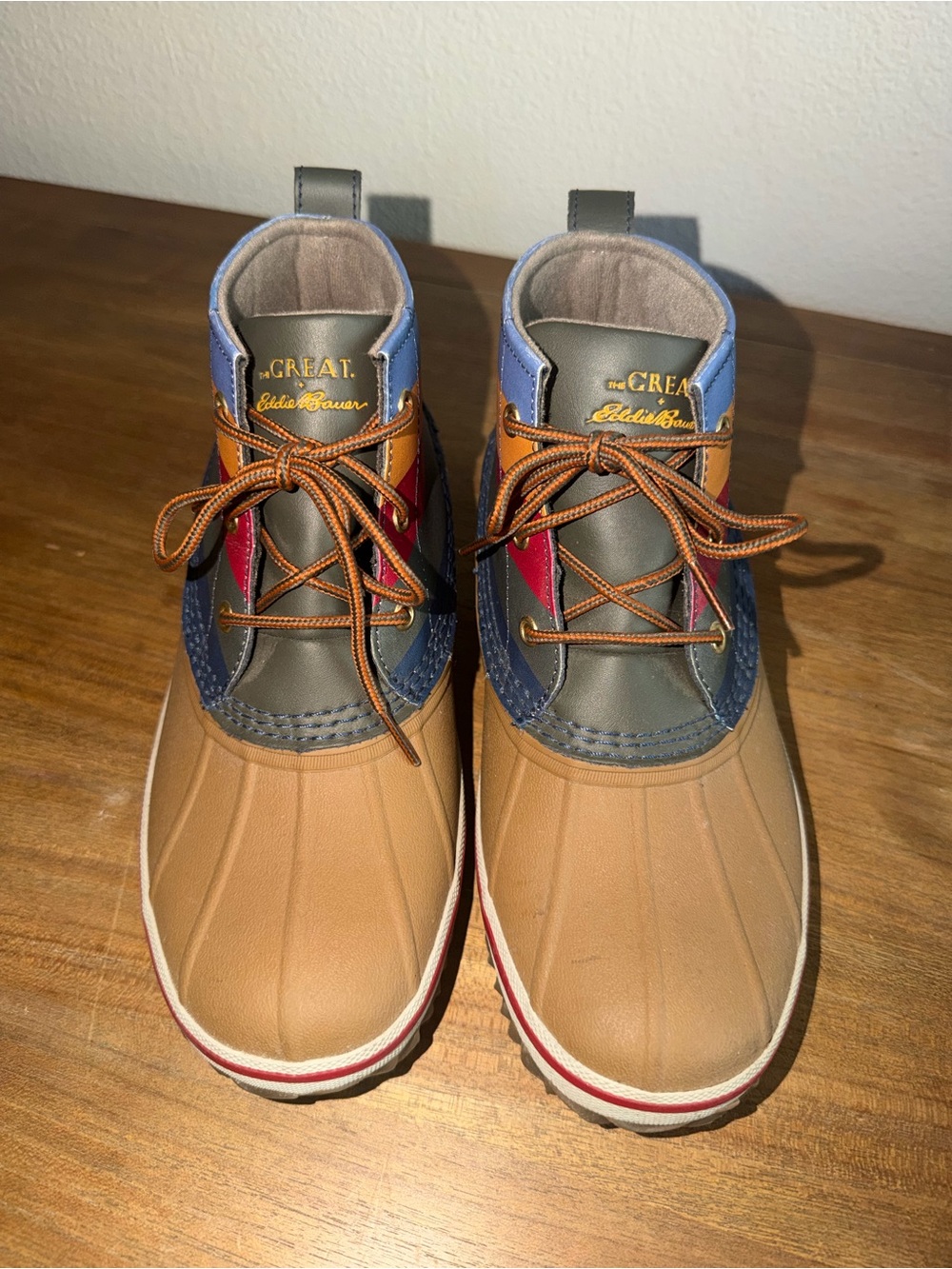 Eddie Bauer Men’s Tan Navy Duck Boots